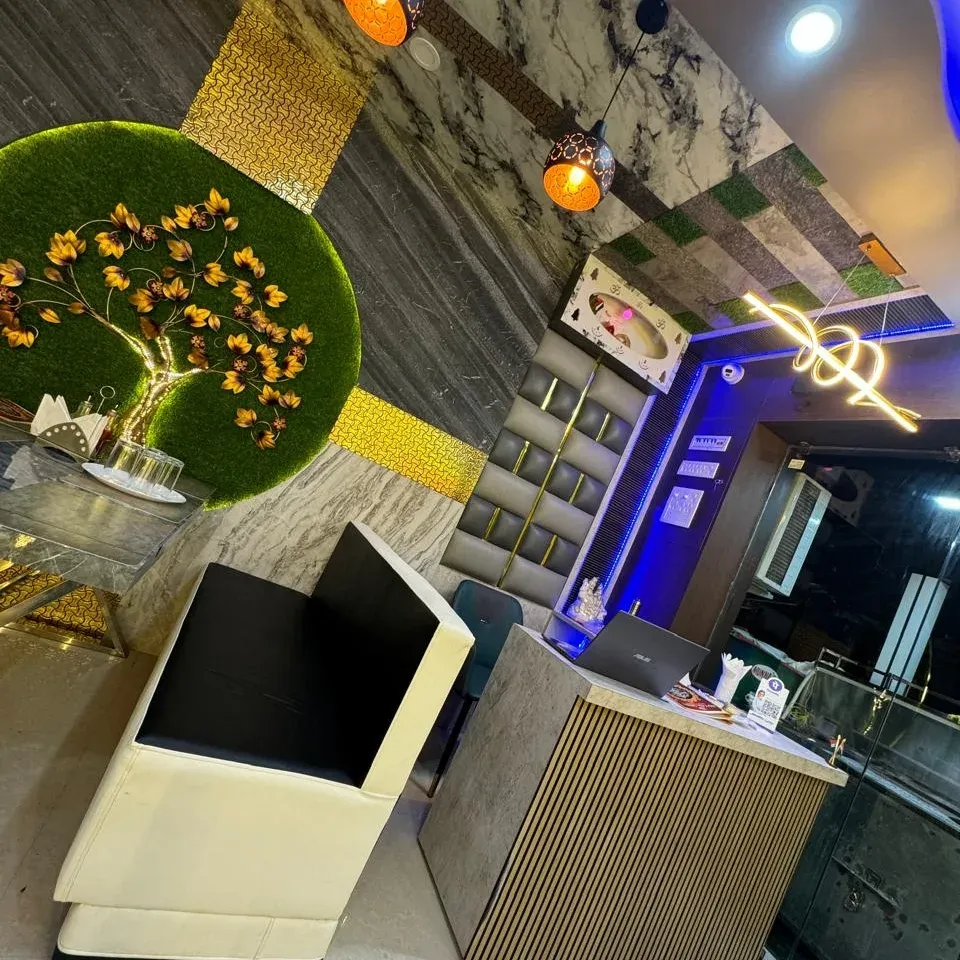 Warmly lit booth seating inside the restaurant
